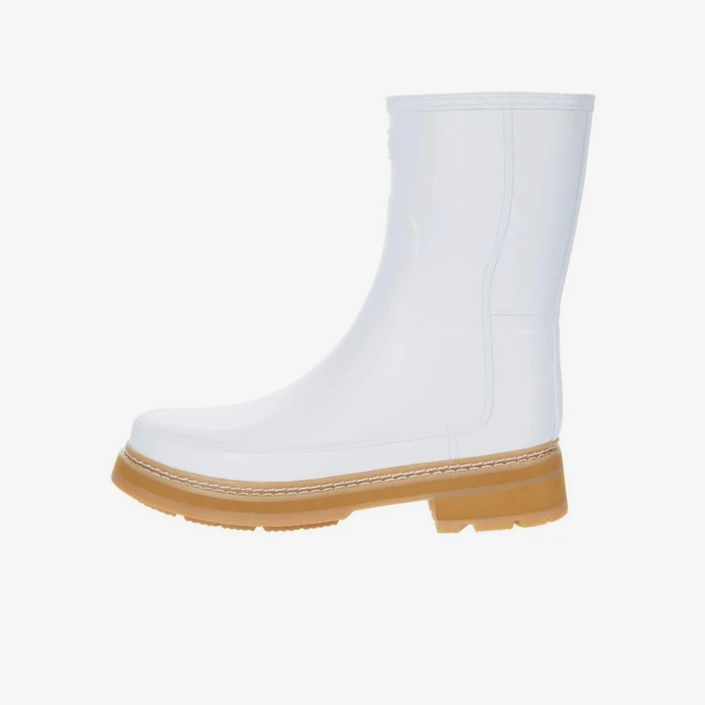 Hunter Refined Short Stitch Detail Wellington Boots Spurrey White Tan